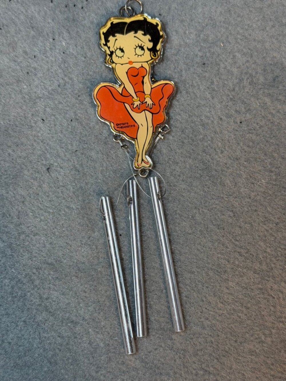 Betty Boop Wind Chime Double Sided Acrylic Figure Red Pink Dress Silver Tubes